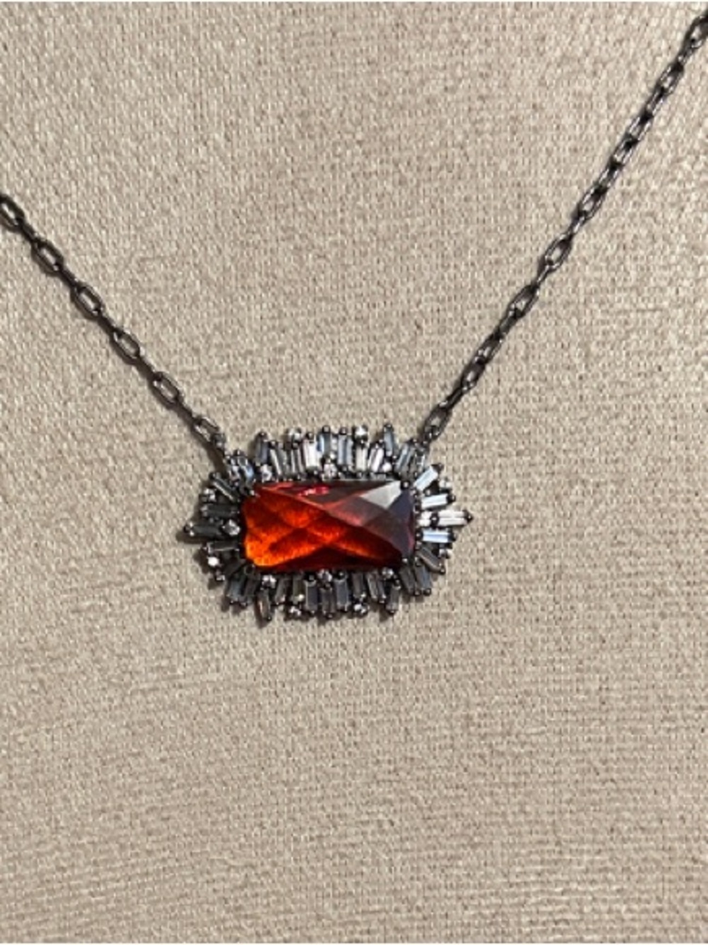 Bomb Party Chain Necklace with Garnet Cubic Zirconia Pendant NWT and in Box